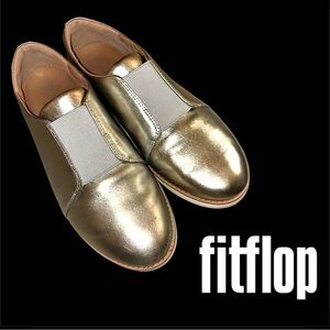 FitFlop Leather Derby Metallic Gold Loafers